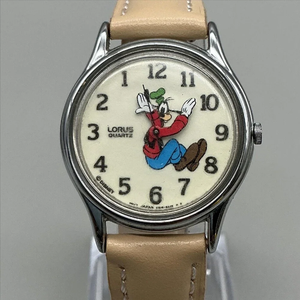 Vintage Lorus Disney Goofy Boys Watch 31mm V516-6A00 Leather New Battery
